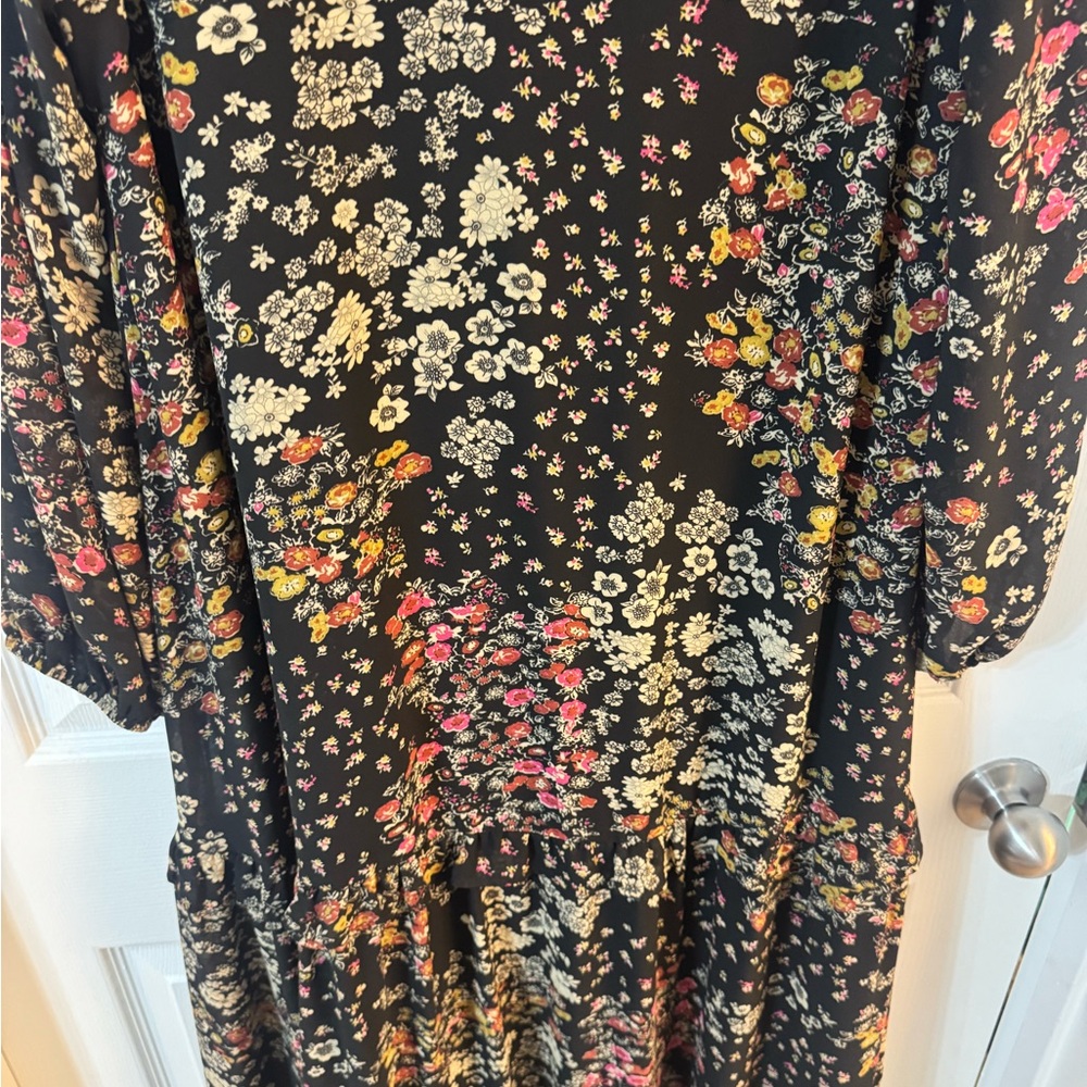 Baltic Born Black Floral Tiered Maxi Dress with Pink and Yellow Accents - Picture 4 of 4